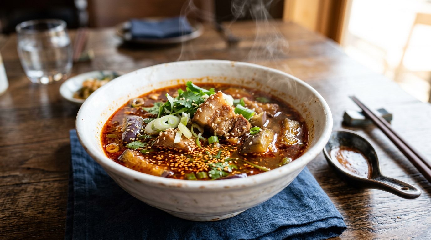 豚バラとなすのピリ辛オイスター中華スープ