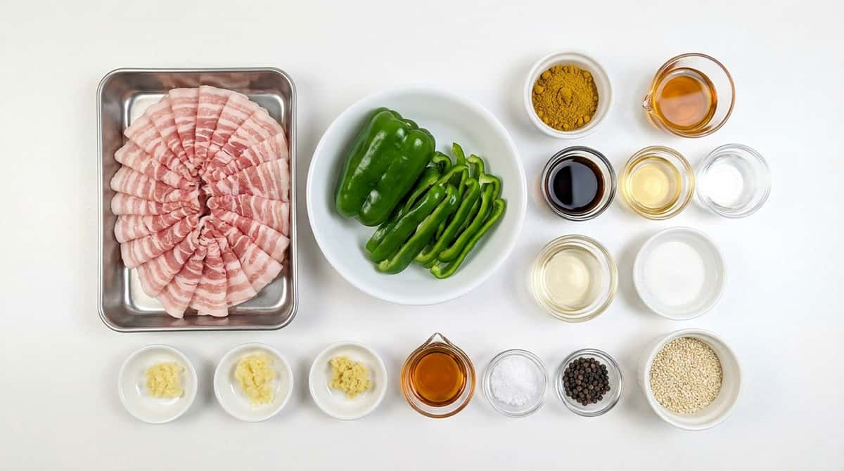 豚バラとピーマンのスパイシーカレー漬け（材料）