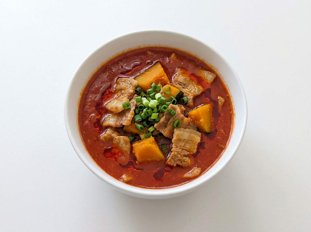 豚バラとかぼちゃのピリ辛ケチャップスープ
