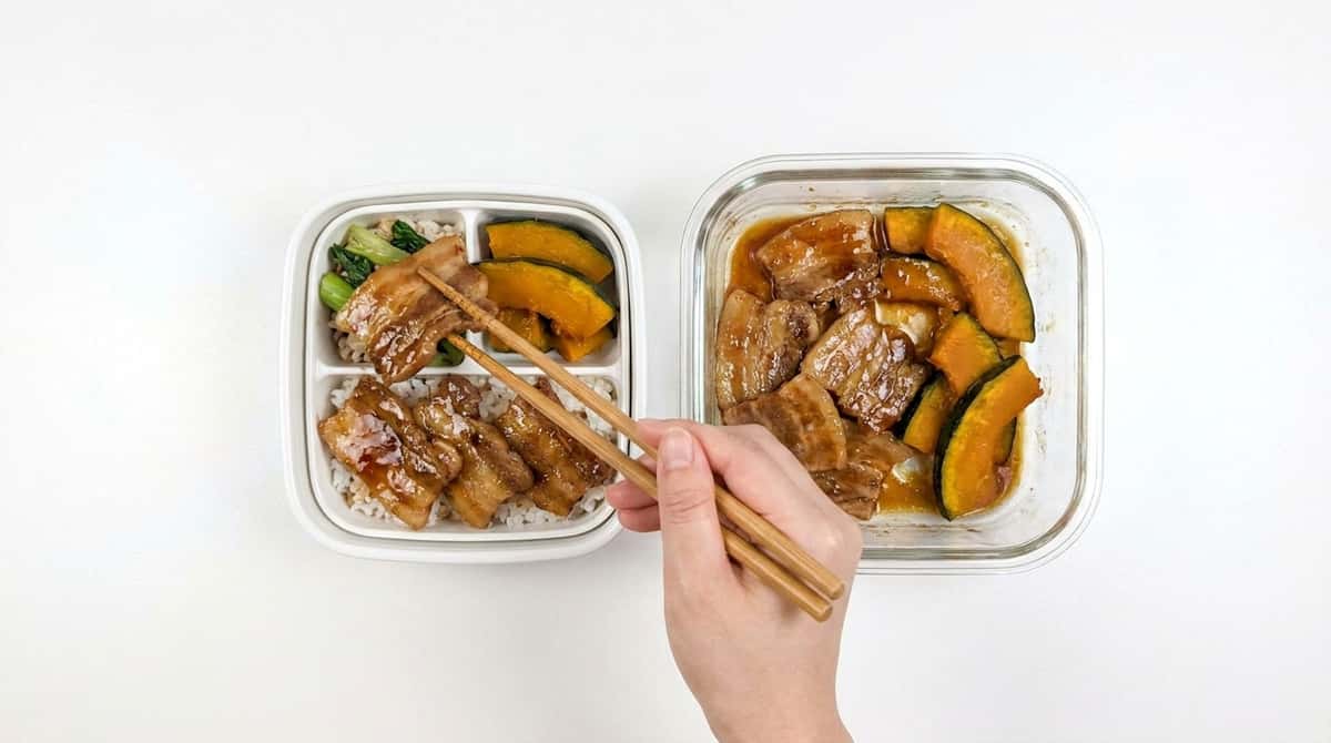 豚バラとかぼちゃの焼肉のタレ蒸し（お弁当用）（完成イメージ）