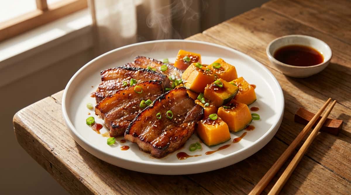 豚バラとかぼちゃの焼肉のタレ蒸し（お弁当用）（完成イメージ）
