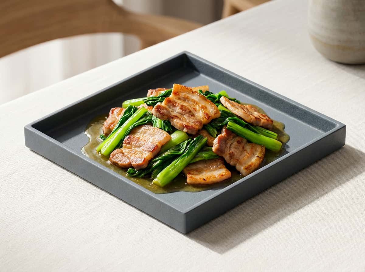 豚バラと小松菜の白だし焼き（脂を落としてさっぱり）