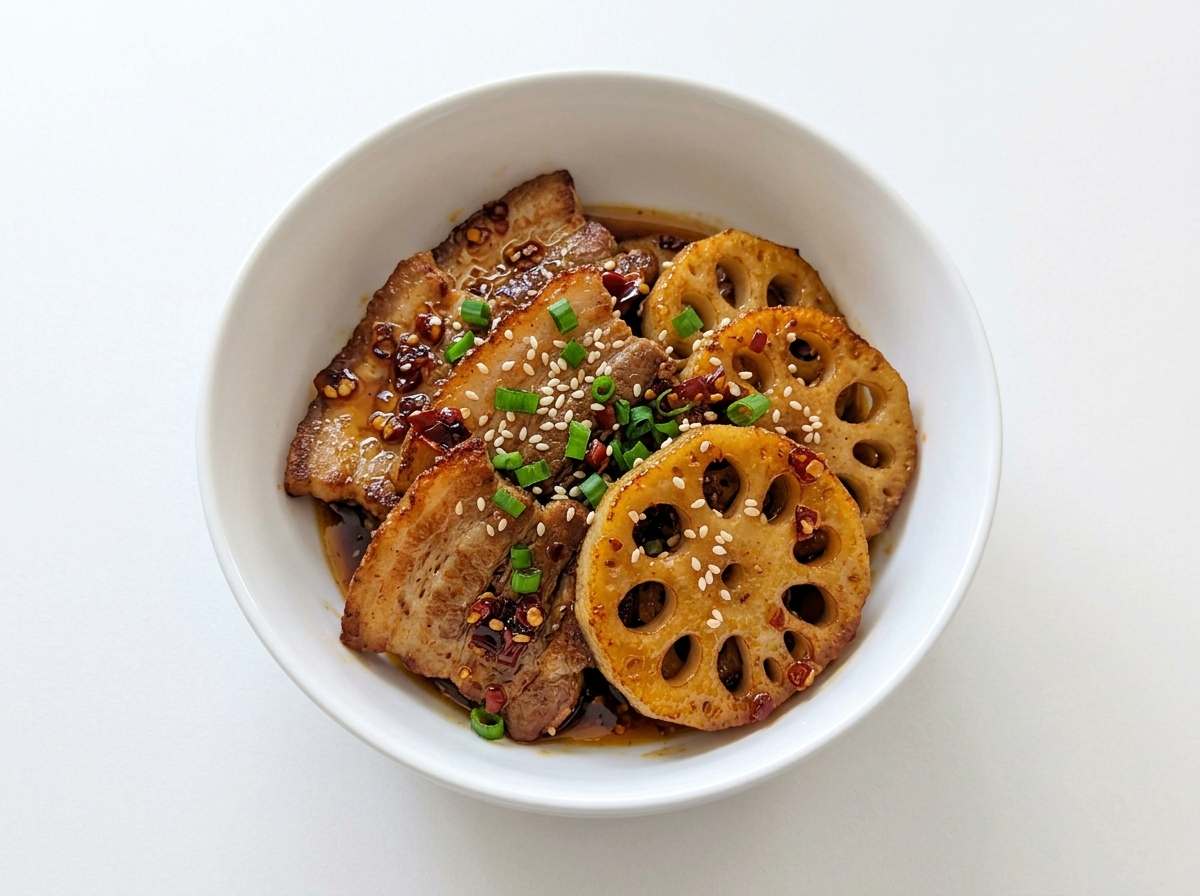 豚バラとれんこんのピリ辛ごま油焼き