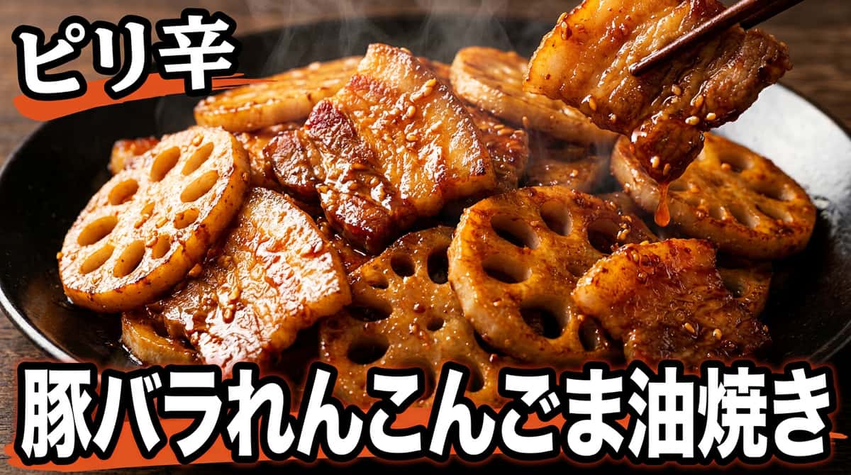 豚バラとれんこんのピリ辛ごま油焼き
