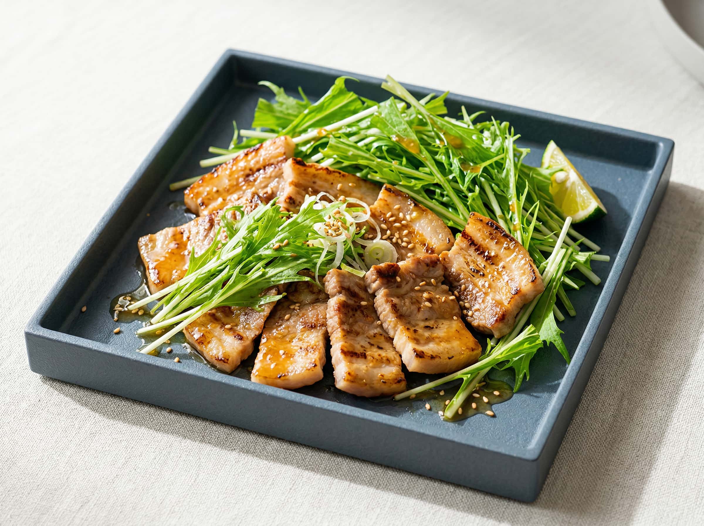 豚バラと水菜の甘酢焼き