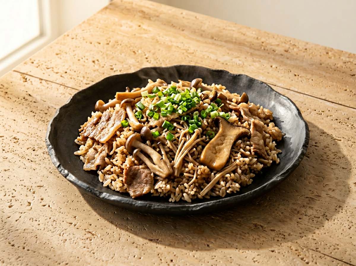 豚バラときのこの醤油炊き込みご飯