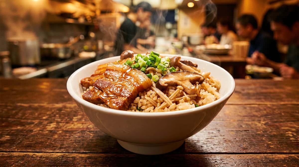 豚バラときのこの醤油炊き込みご飯（完成イメージ）