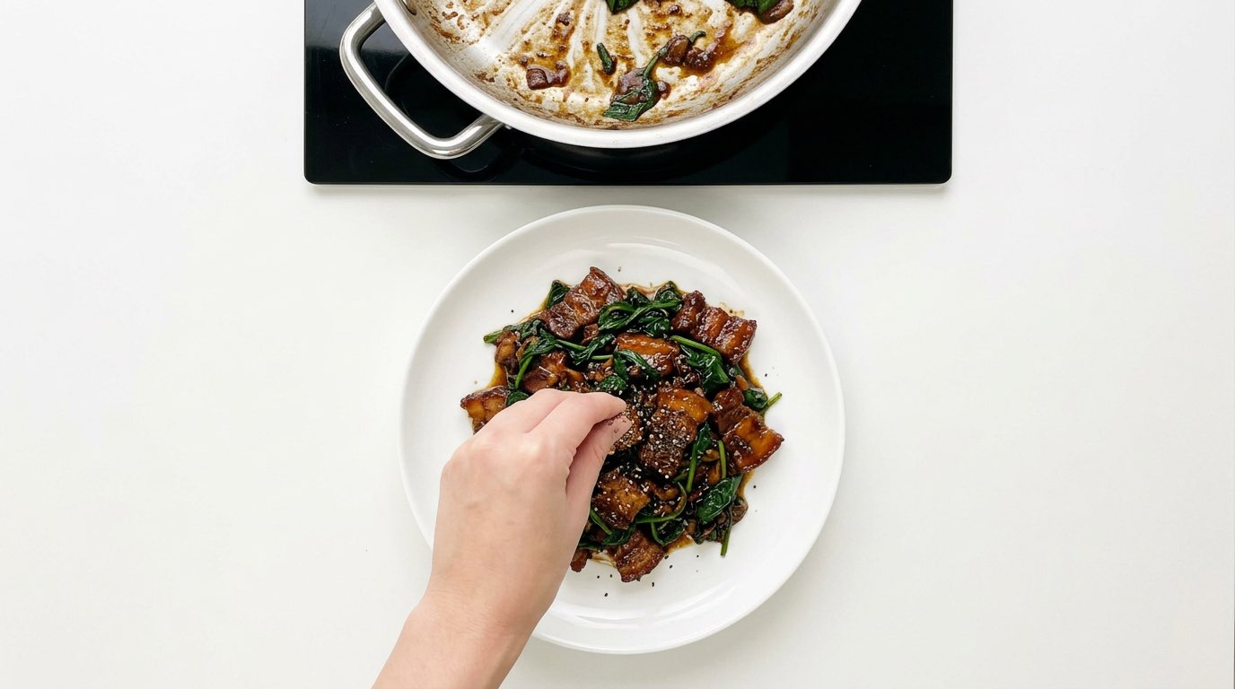 豚バラとほうれん草の節約オイスター炒め（完成イメージ）