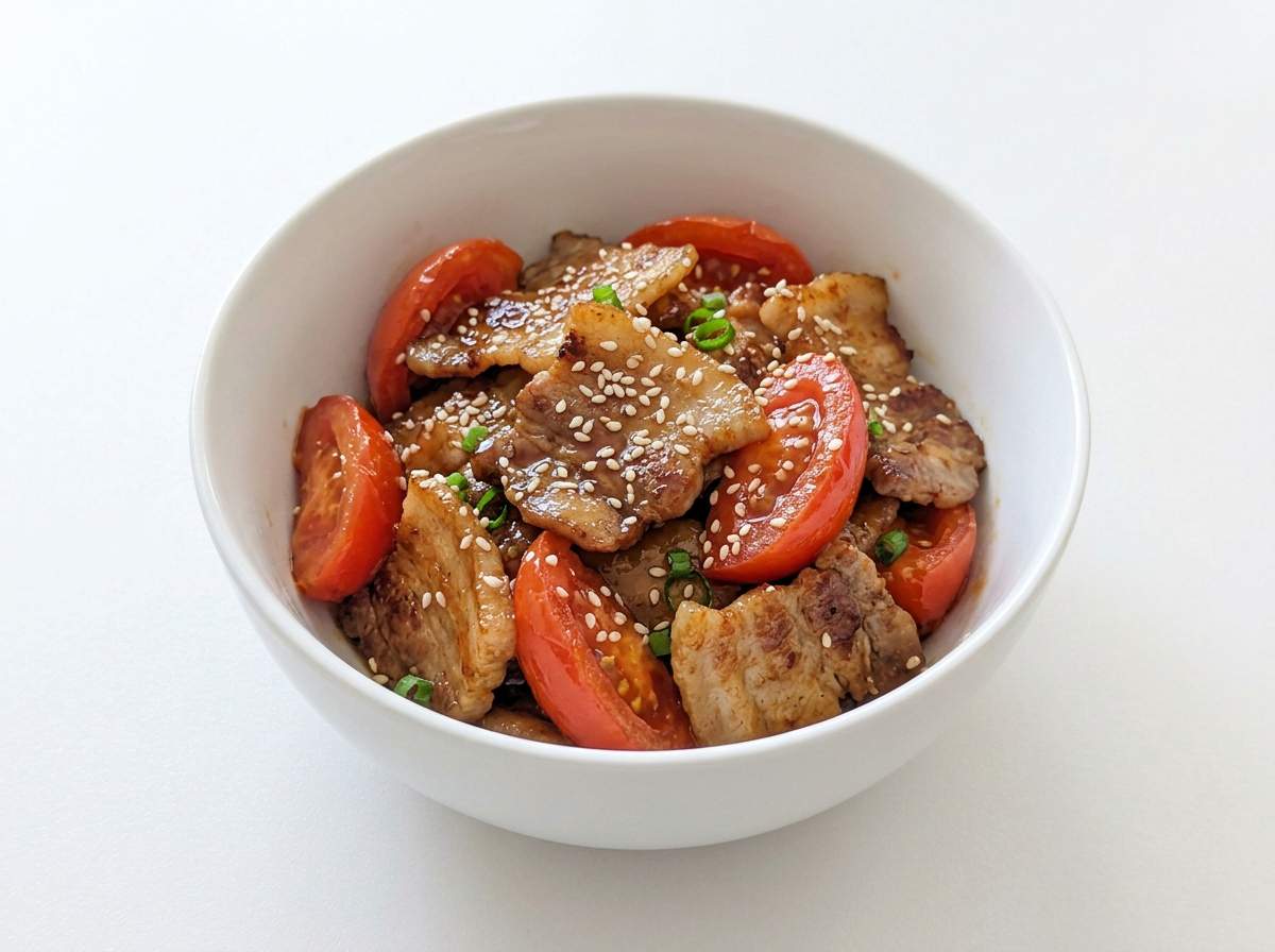 豚バラとトマトの焼肉タレ炒め