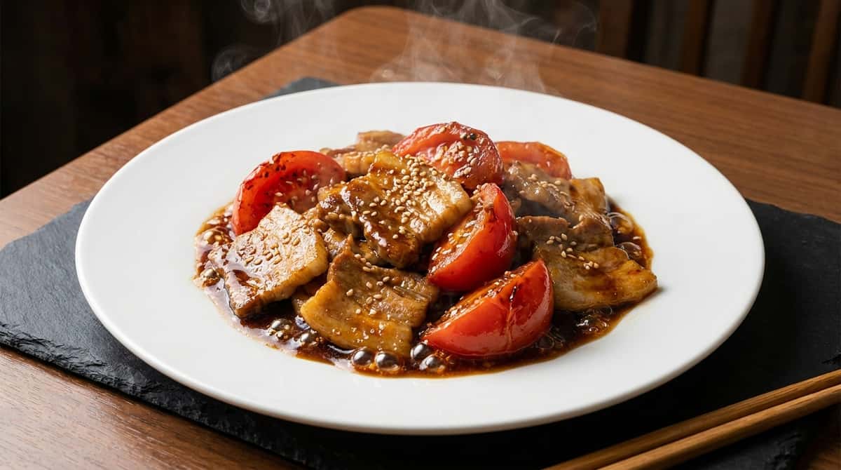 豚バラとトマトの焼肉タレ炒め（完成イメージ）