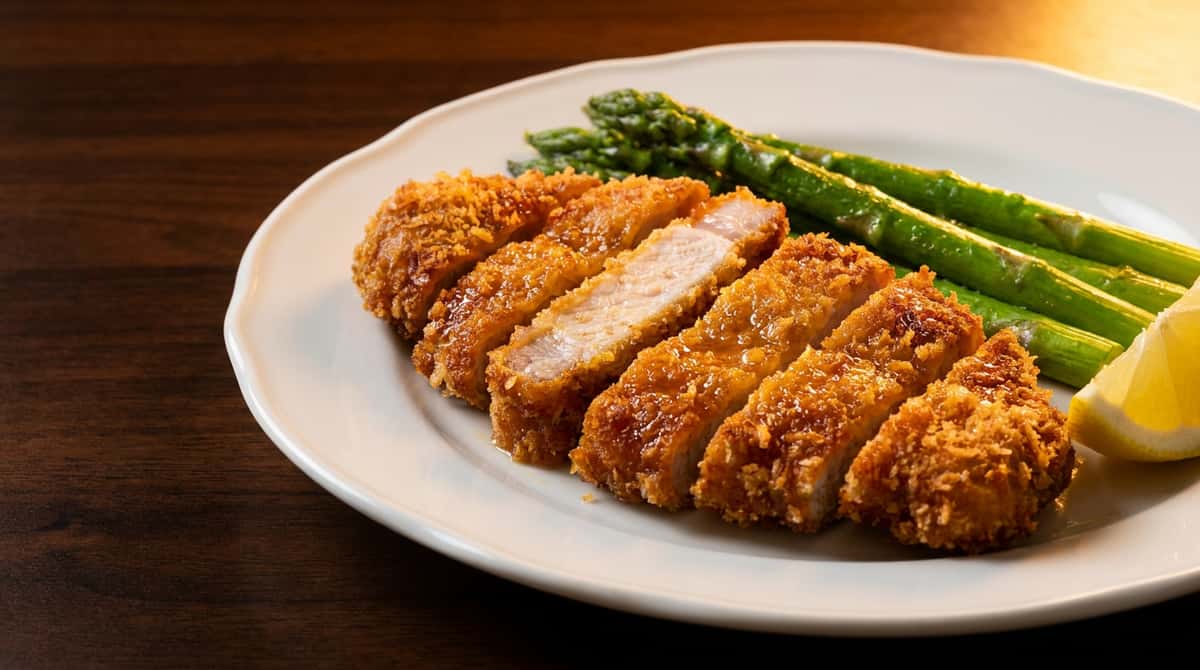 豚ロースとアスパラのカリッと揚げ鶏ガラ香味（完成イメージ）