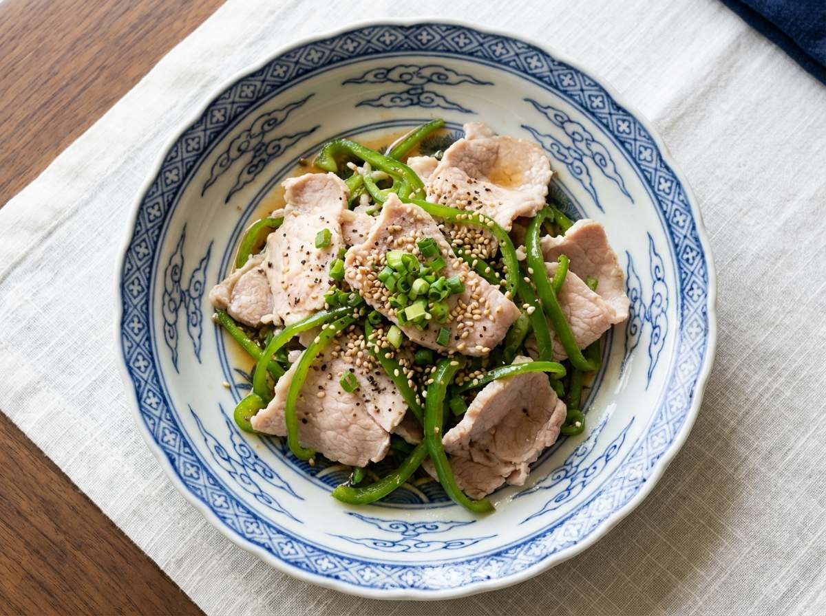 豚ロースとピーマンのごま油あえおつまみ