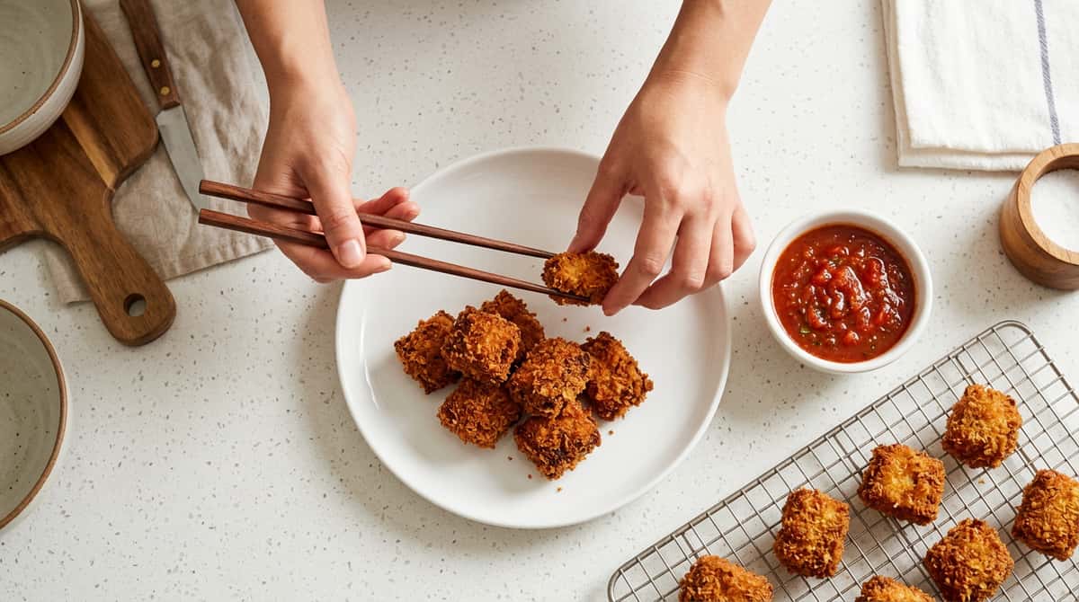豚ロースのひと口フライ　トマトときゅうりのさっぱりディップ（完成イメージ）
