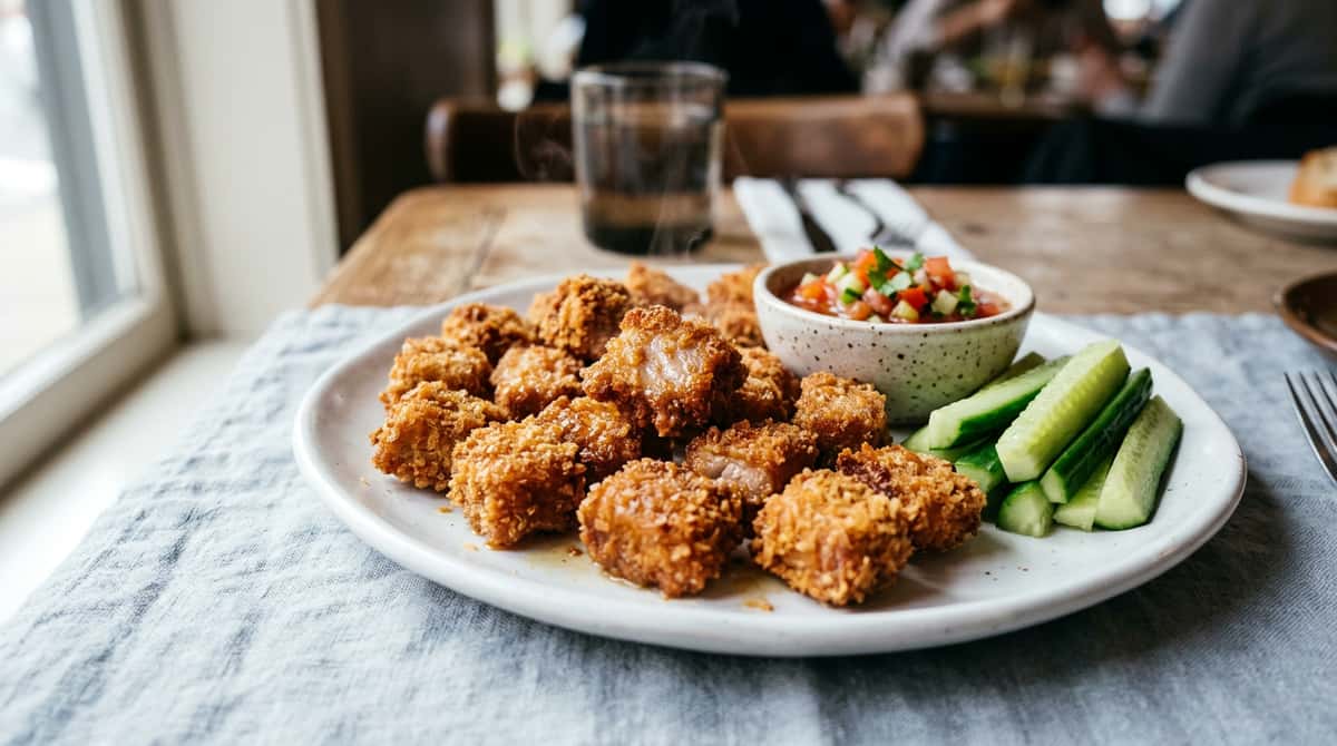 豚ロースのひと口フライ　トマトときゅうりのさっぱりディップ（完成イメージ）