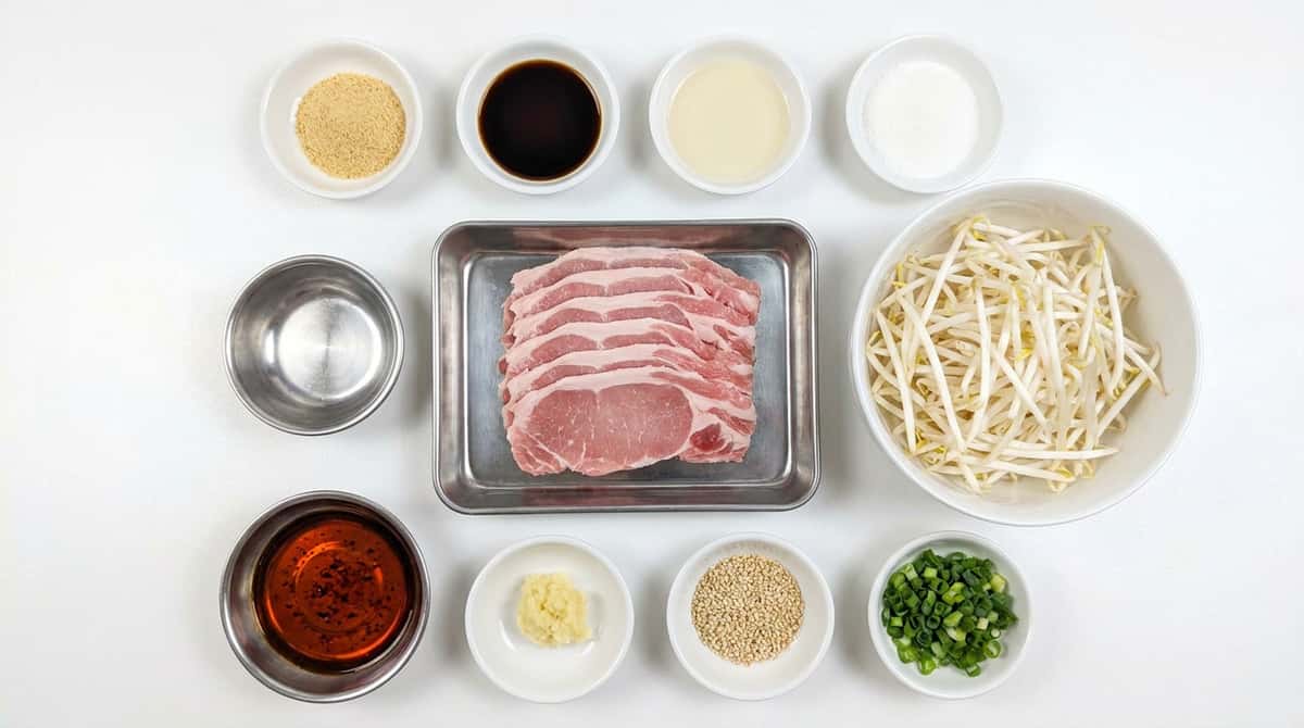豚ロースともやしのピリ辛コンソメ和え（材料）