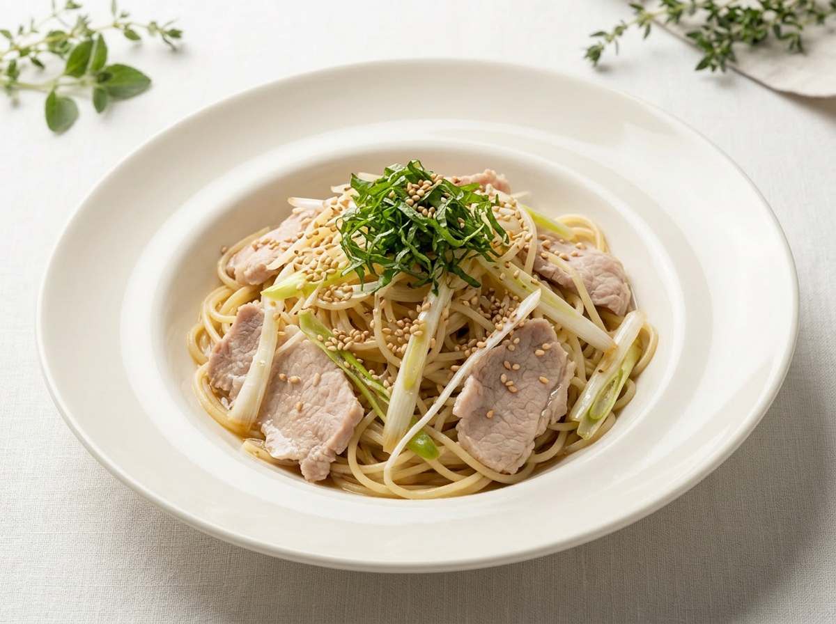 豚ロースと長ねぎのポン酢パスタ（作り置き）