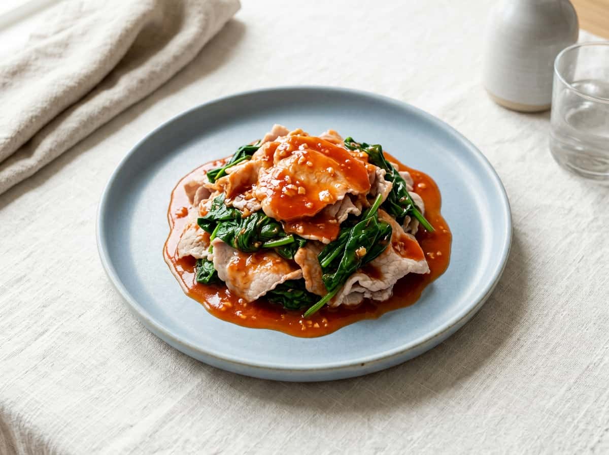 豚ロースとほうれん草のケチャップ蒸し