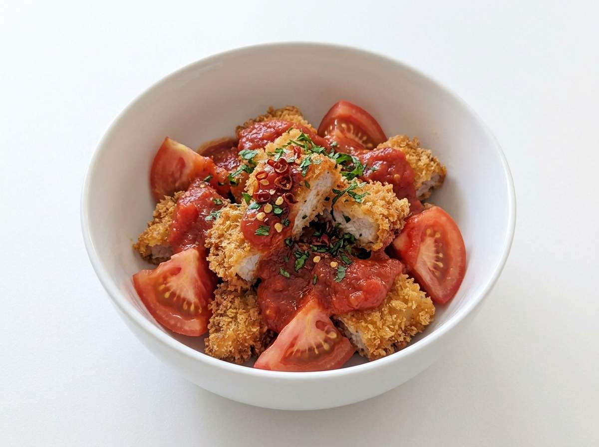 豚ロースとトマトのピリ辛揚げ トマトソースがけ