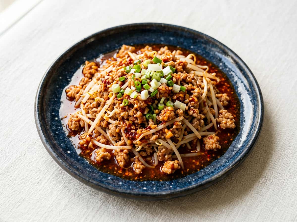 豚ひき肉ともやしのピリ辛ケチャップ蒸し