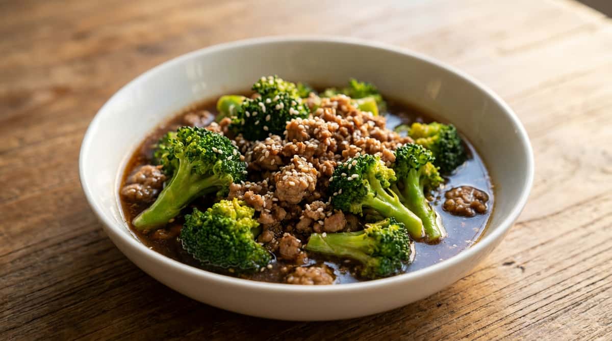 豚ひき肉とブロッコリーのごま油しょうゆ煮（作り置き）（完成イメージ）