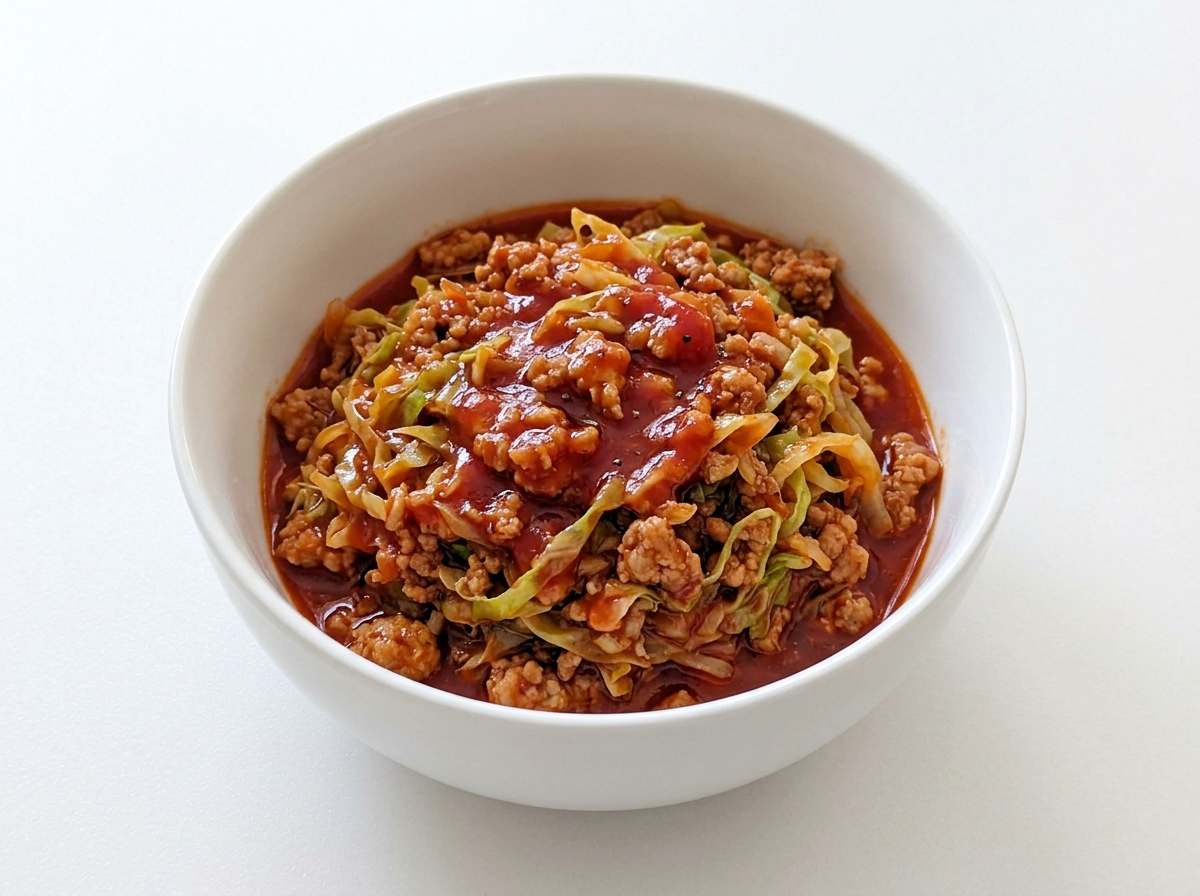 豚ひき肉とキャベツのケチャップ蒸し