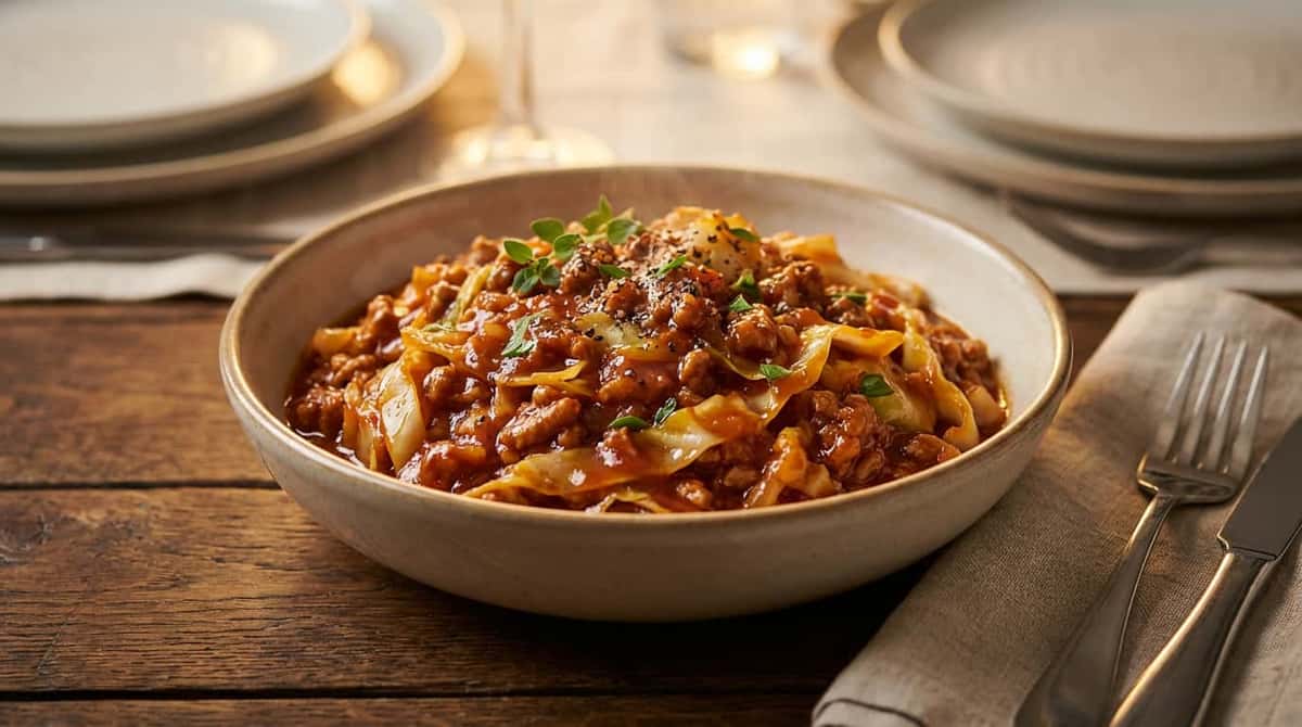 豚ひき肉とキャベツのケチャップ蒸し（完成イメージ）