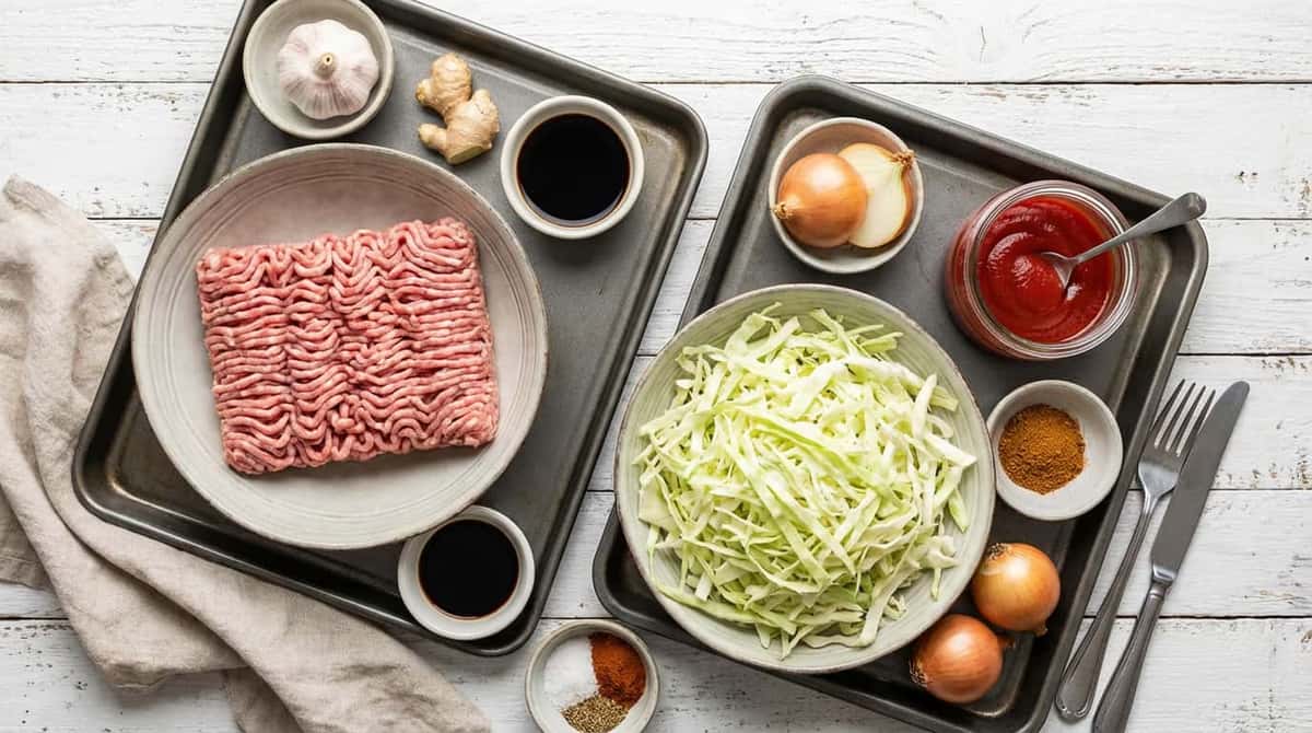 豚ひき肉とキャベツのケチャップ蒸し（材料）