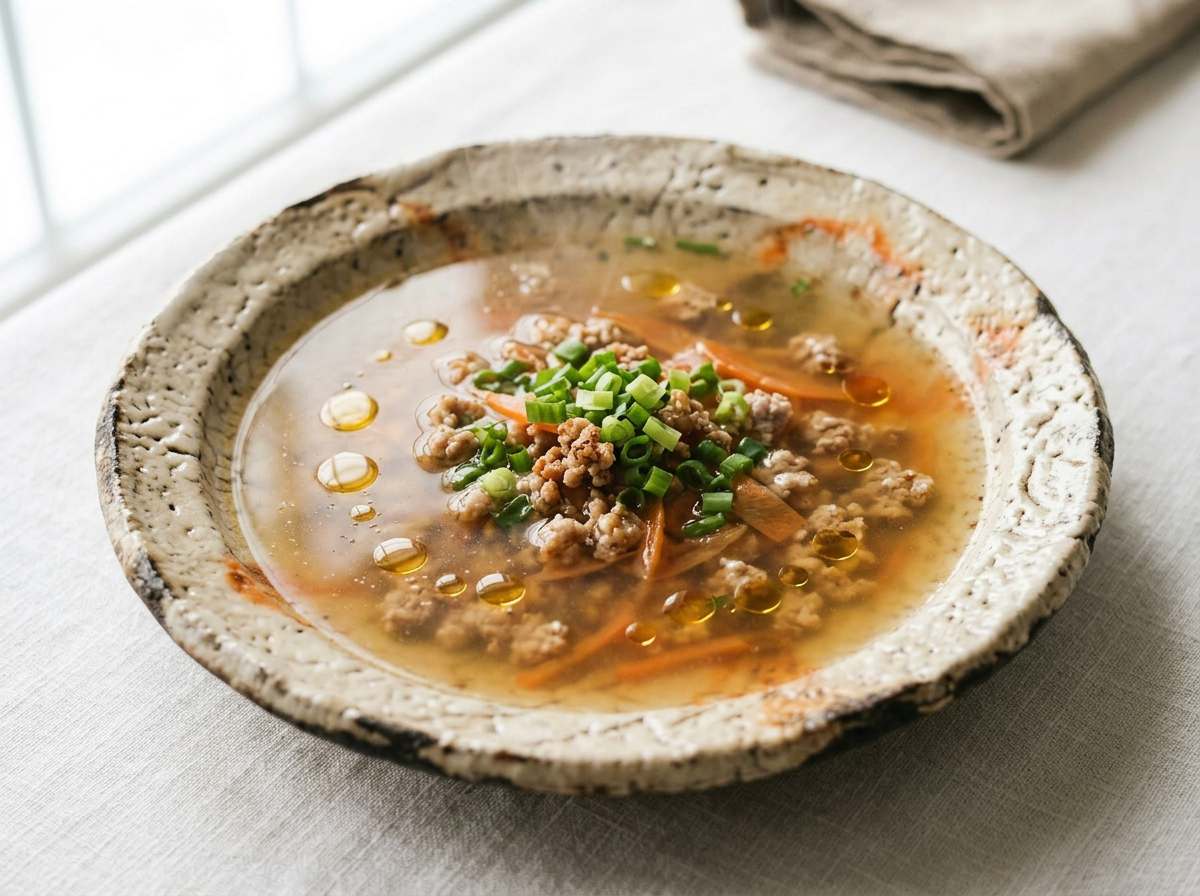 豚ひき肉とにんじんのめんつゆスープ