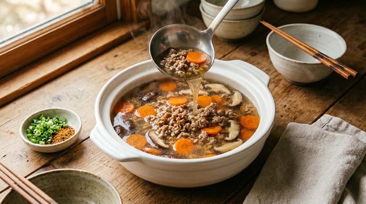 豚ひき肉とにんじんのめんつゆスープ（完成イメージ）