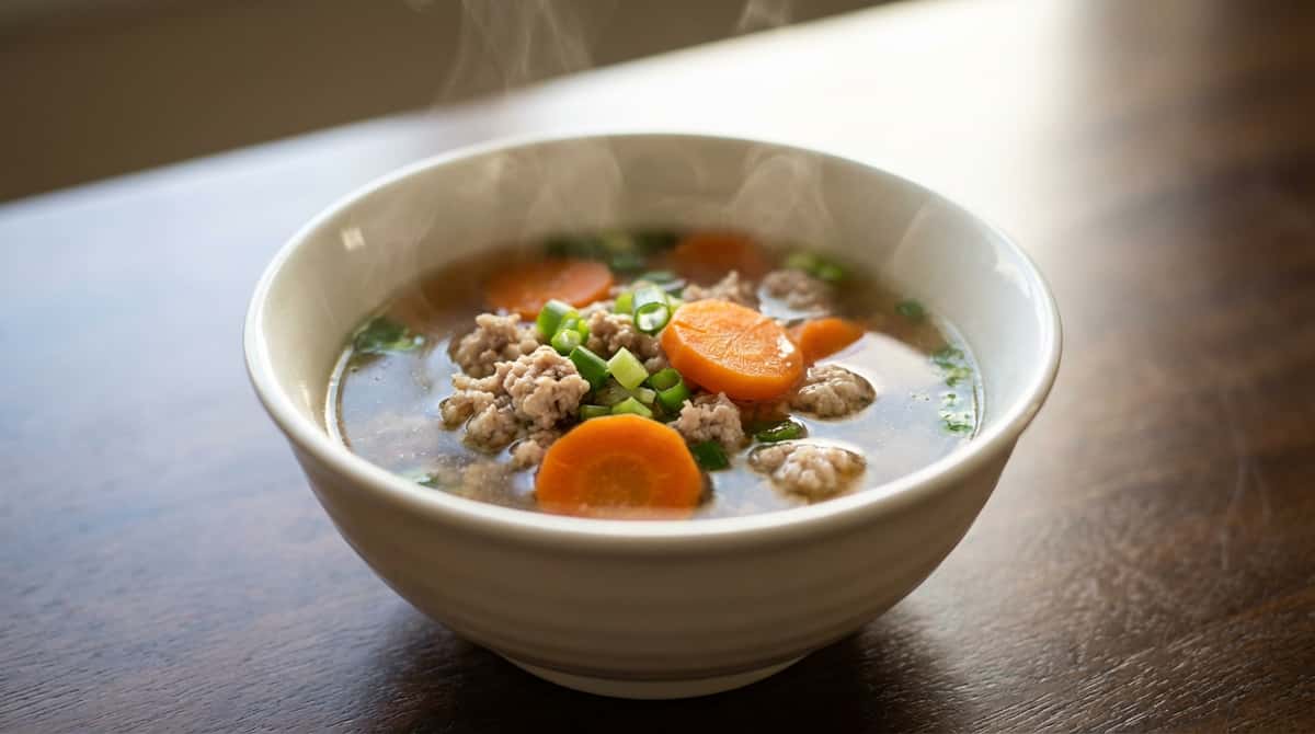 豚ひき肉とにんじんのめんつゆスープ（完成イメージ）
