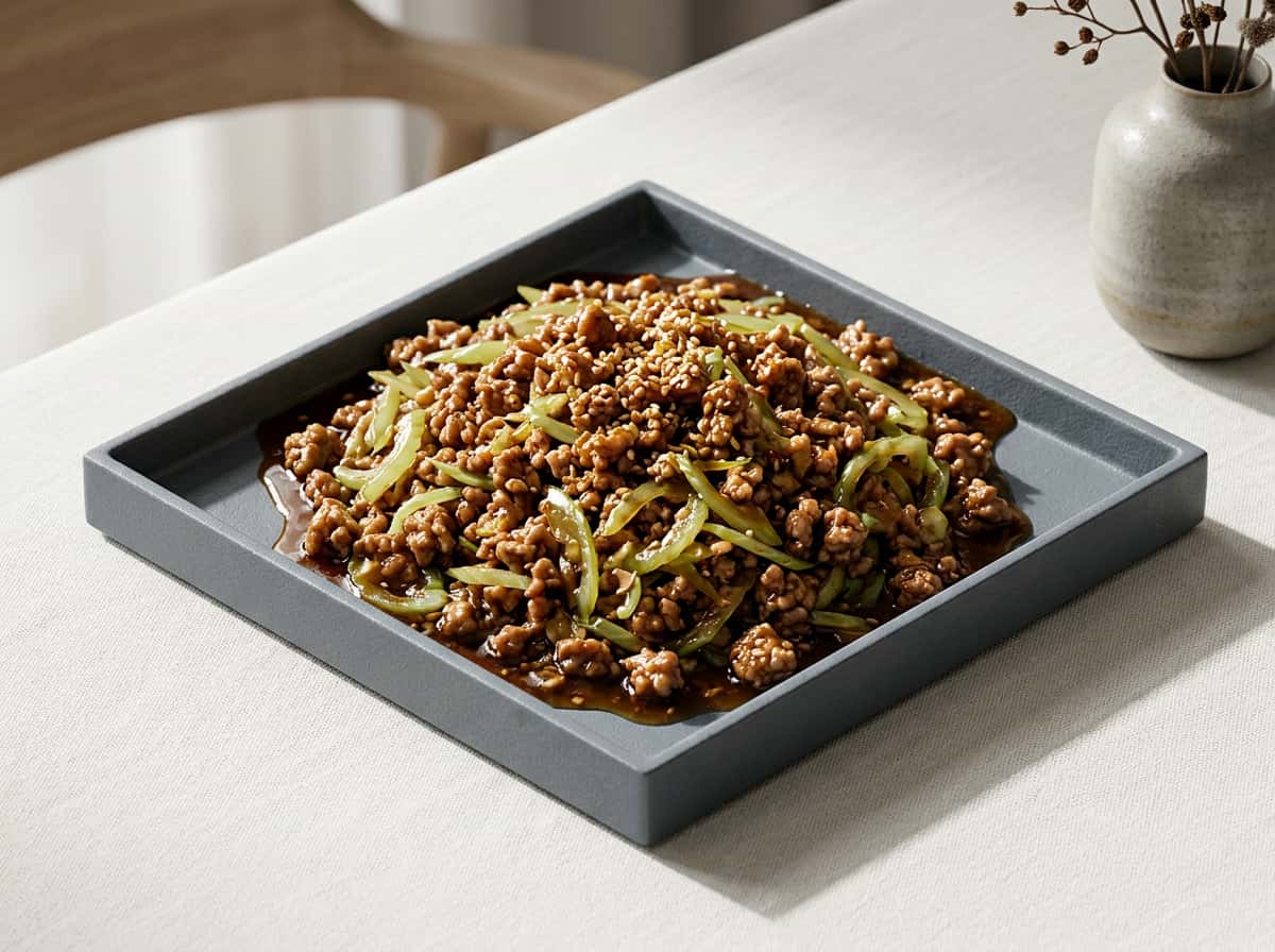 豚ひき肉とセロリの焼肉のタレ蒸し