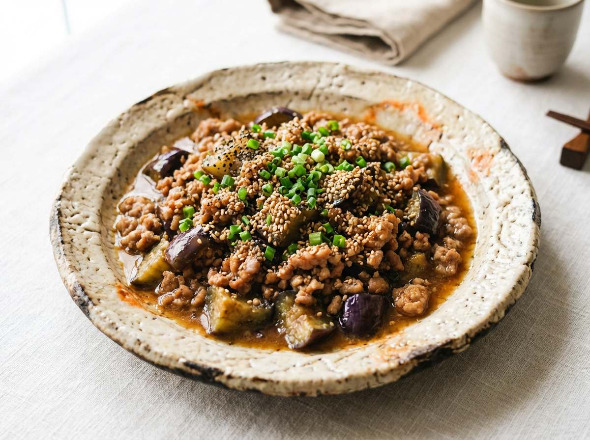 豚ひき肉となすのバター醤油蒸し
