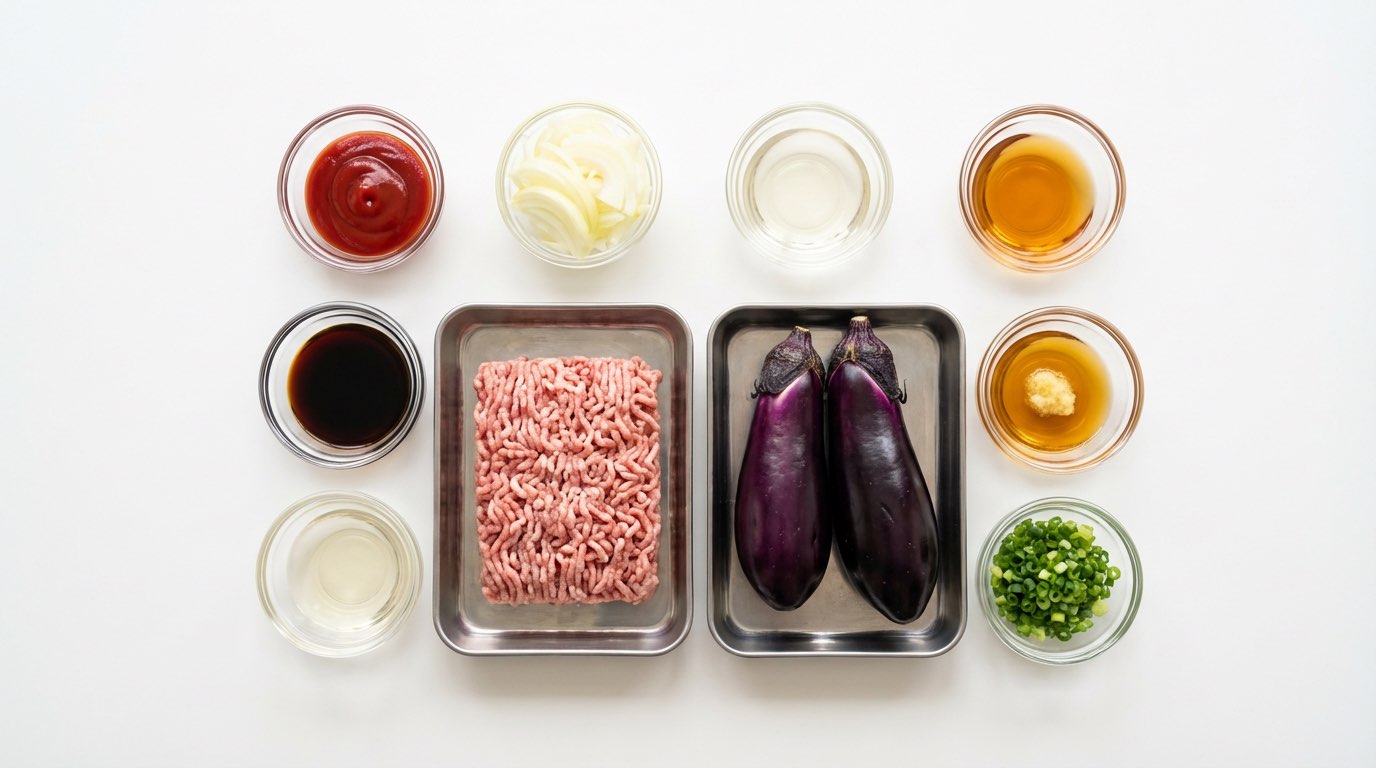 豚ひき肉となすのケチャップ煮（材料）