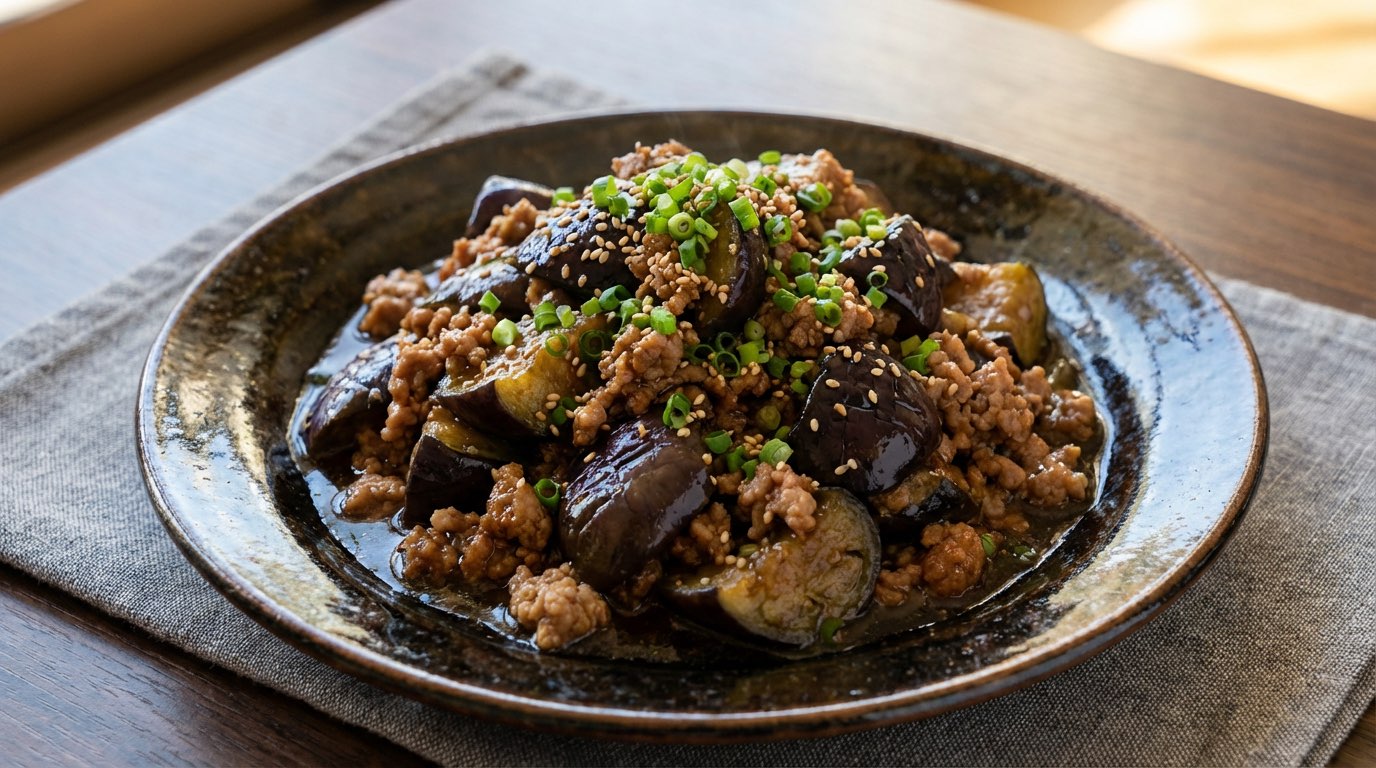 豚ひき肉となすのめんつゆ漬け