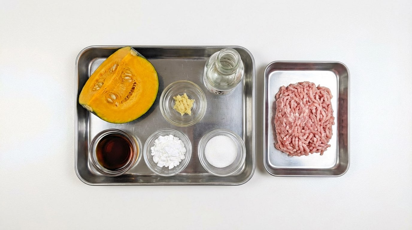 豚ひき肉とかぼちゃのポン酢レンジ蒸し（材料）