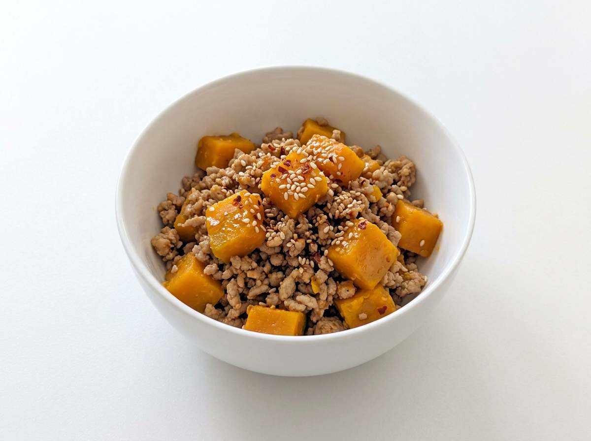 豚ひき肉とかぼちゃのピリ辛ごま油和え