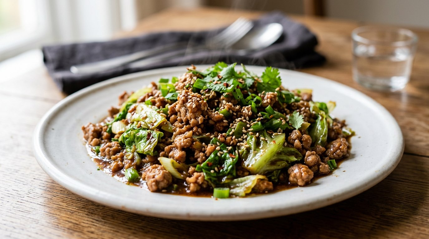 豚ひき肉とレタスの醤油炒め