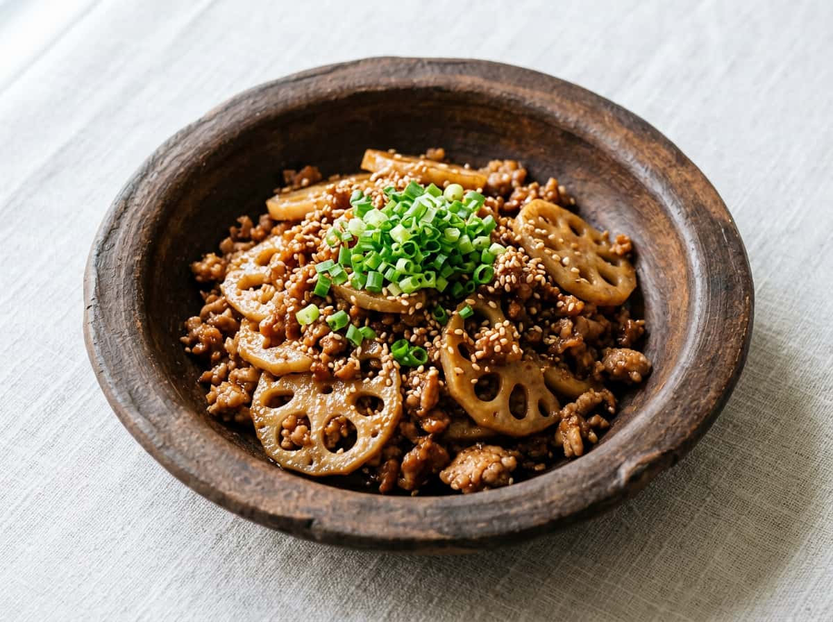 豚ひき肉とれんこんの味噌和え