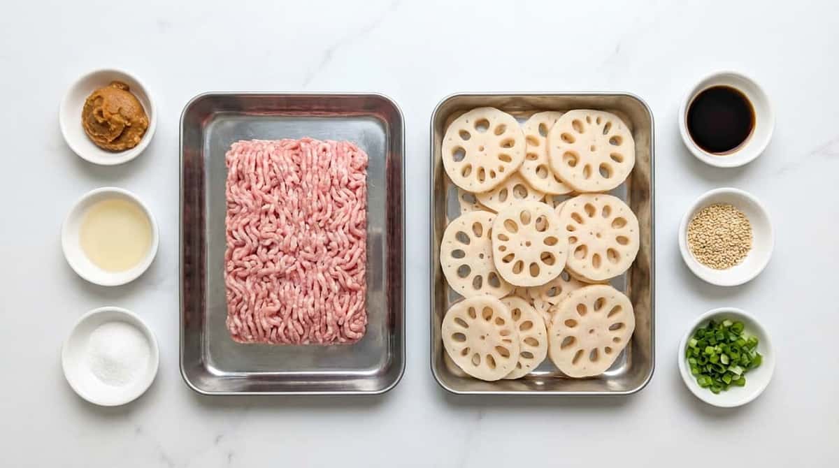 豚ひき肉とれんこんの味噌和え（材料）