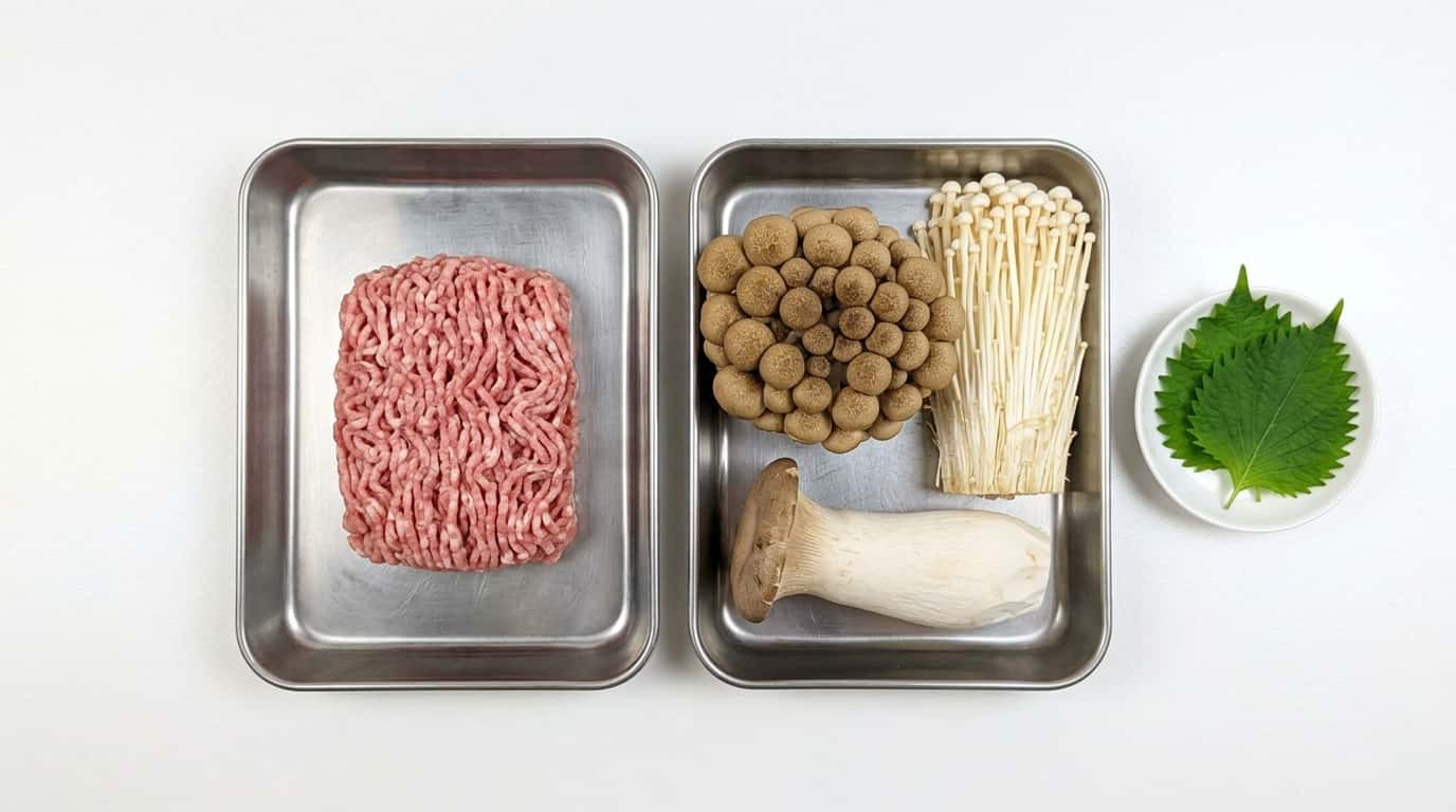 豚ひき肉ときのこのポン酢漬け（材料）