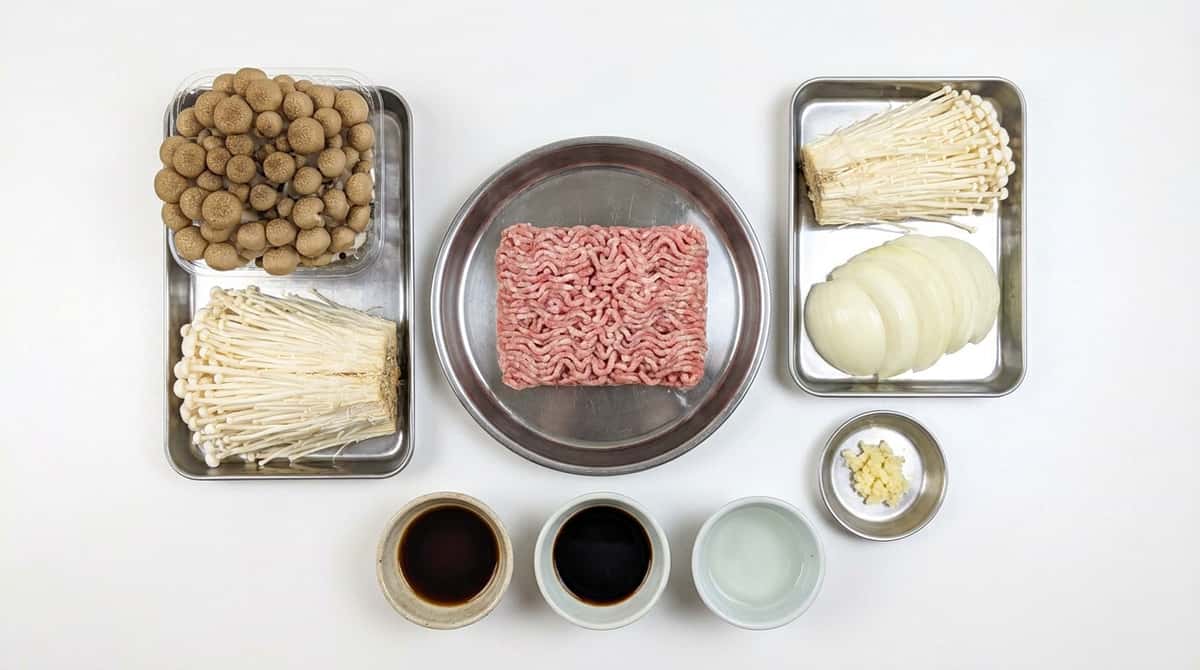 豚ひき肉ときのこの甘酢煮（材料）