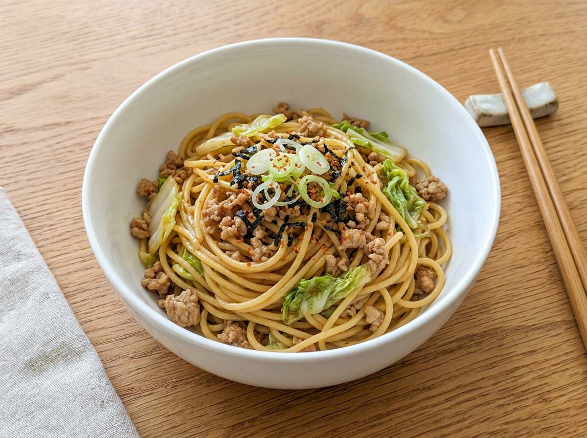 豚ひき肉と白菜のバター醤油パスタ