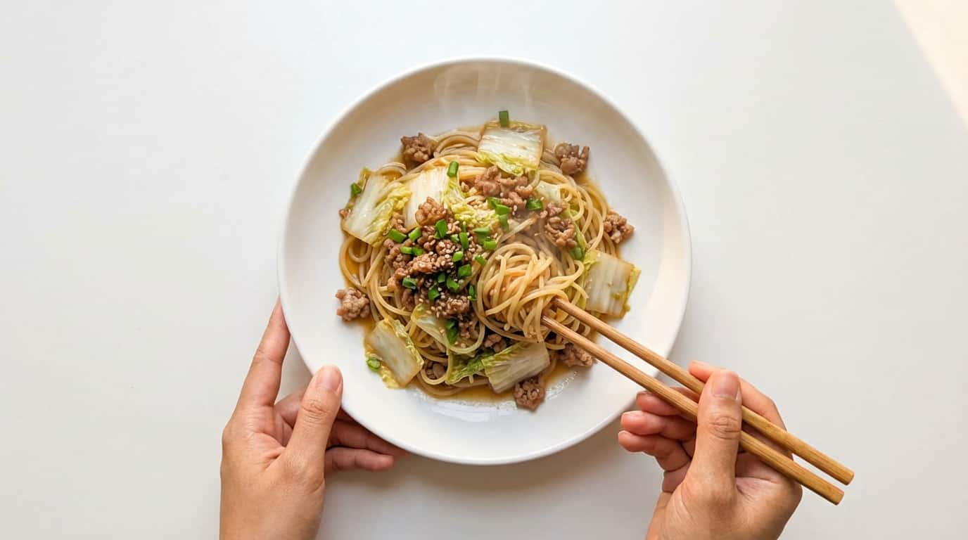 豚ひき肉と白菜のバター醤油パスタ（完成イメージ）