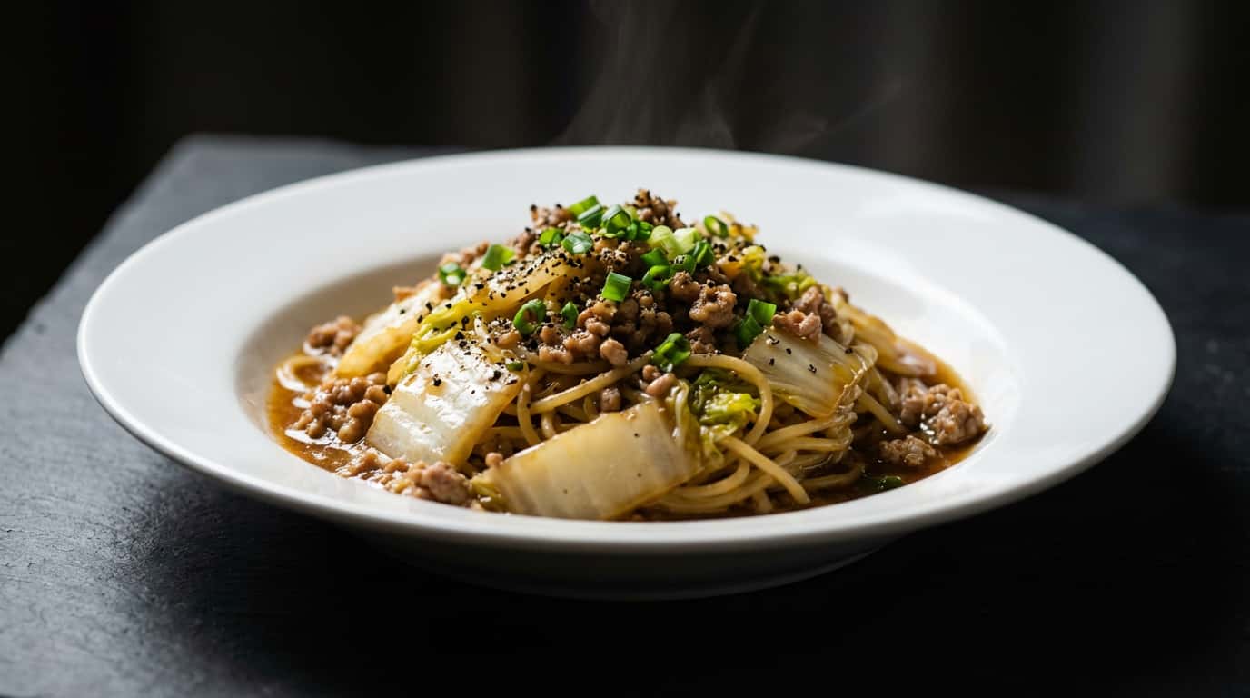 豚ひき肉と白菜のバター醤油パスタ（完成イメージ）