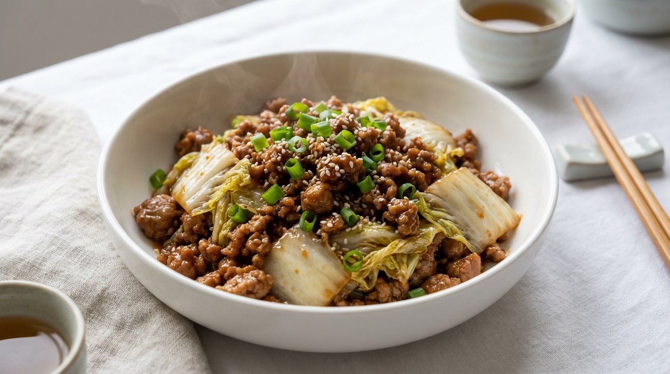 豚ひき肉と白菜の味噌だれレンジ蒸し