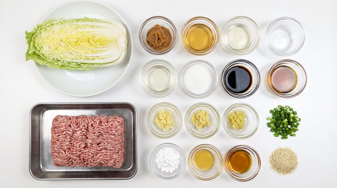 豚ひき肉と白菜の味噌だれレンジ蒸し（材料）