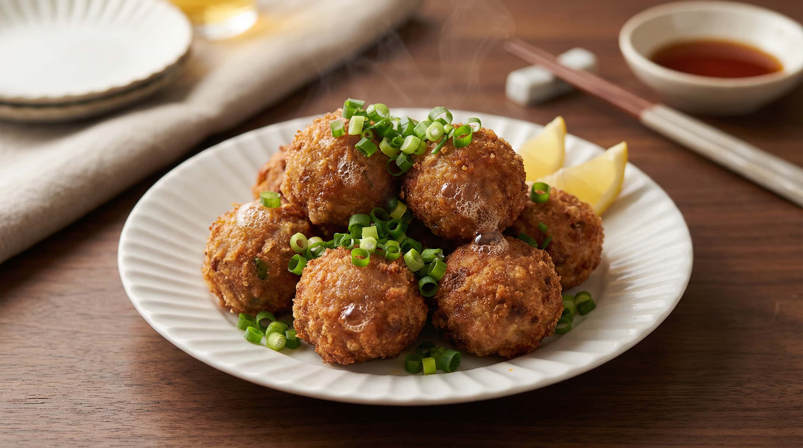 豚ひき肉と長ねぎのピリ辛揚げ団子（完成イメージ）