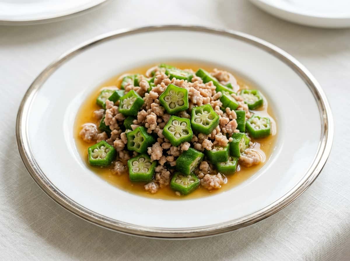 豚ひき肉とオクラのピリ辛めんつゆレンジ蒸し