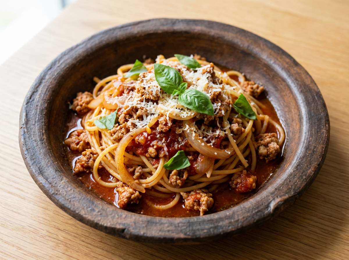 豚ひき肉と玉ねぎの節約トマトパスタ