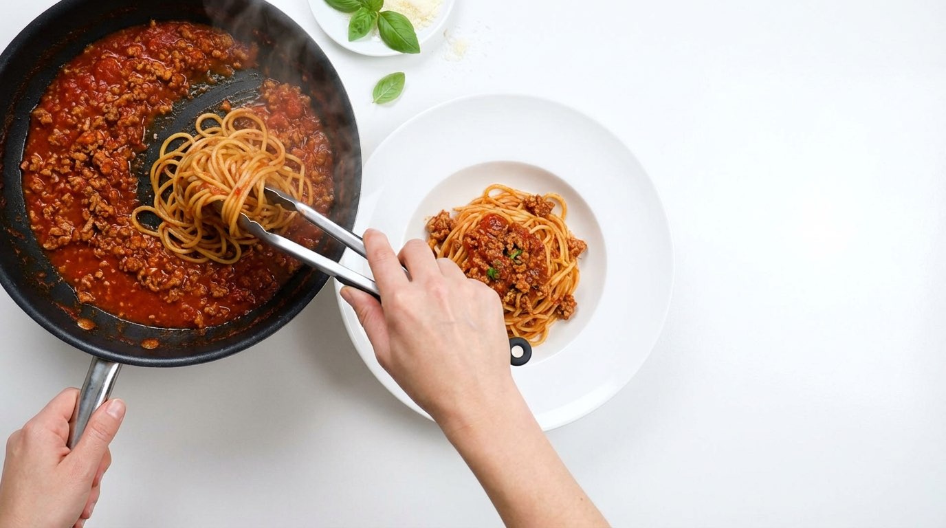 豚ひき肉と玉ねぎの節約トマトパスタ（完成イメージ）